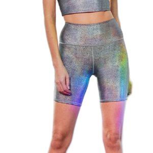 NWOT ALO Brilliance High Waist Biker Short *Iridescent